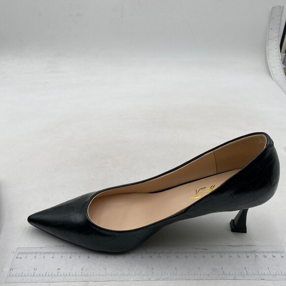 FOWT Simple Solid Croc-Embossed Pointed Toe Black Pumps for Women Dressy Black - Picture 2 of 8